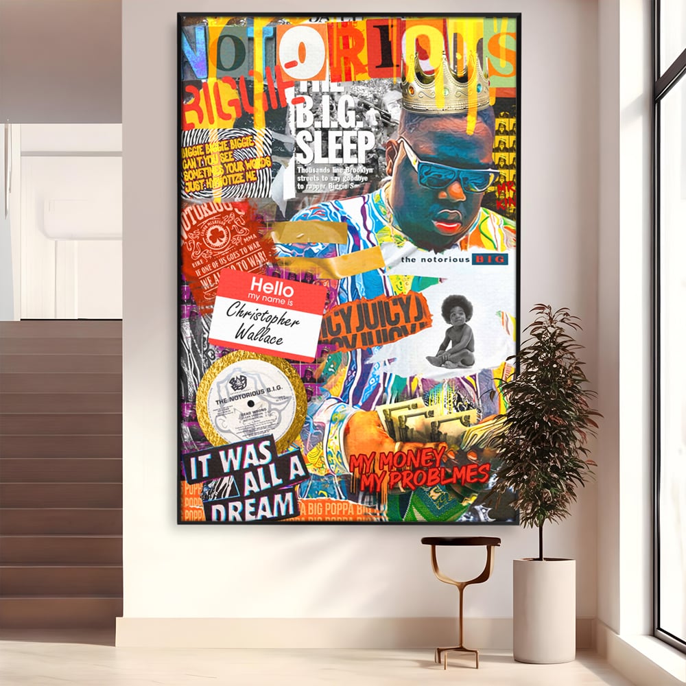 Tablou canvas cu tablou portret rapper the notorious b.i.g, in rama de aluminiu negru